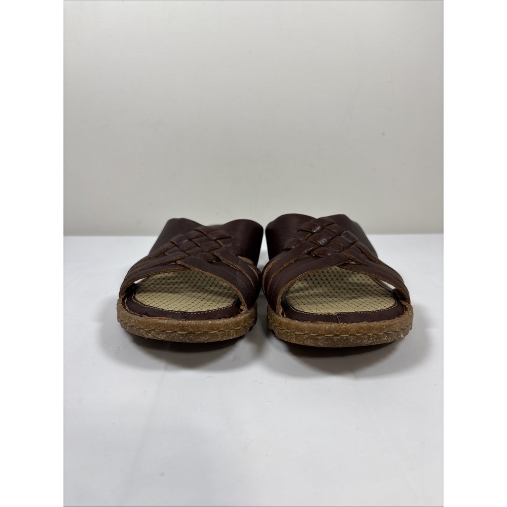 Born Womens 7 Cross Cross Slip On MLAS Brown Leather Slides Flats Casual Comfort - Picture 2 of 12